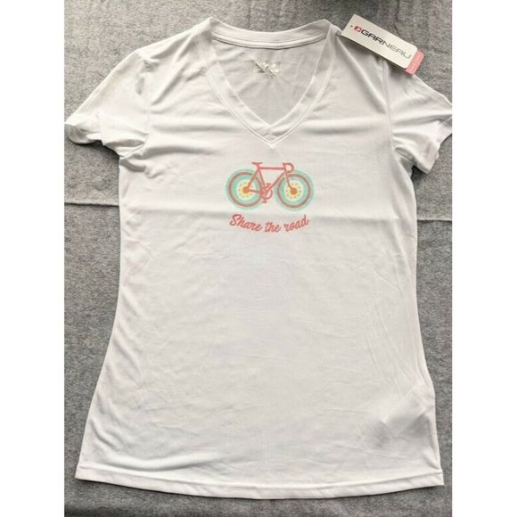 Women's Louis Garneau "Share The Road" T Shirt Size Medium White Cycling NEW - Picture 2 of 2